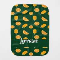Custom name orange slices and ice cream green baby burp cloth