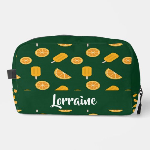 Custom name orange slices and ice cream green dopp kit