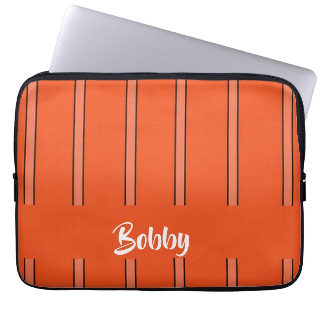 Custom name orange stripes laptop sleeve (Front)