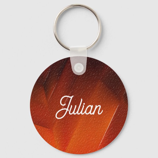 Custom name orange textured pattern keychain (Front)