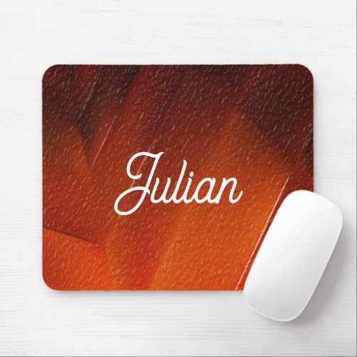 Custom name orange textured pattern mouse pad