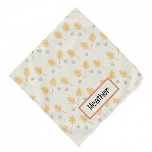 Custom name orange tropical leaves cream bandana