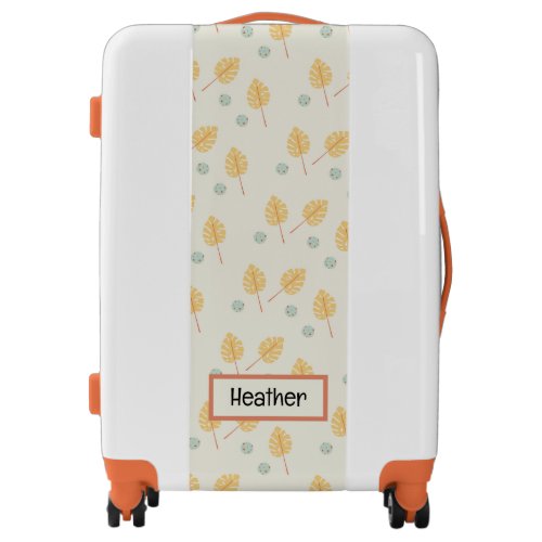 Custom name orange tropical leaves cream luggage