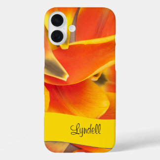 Custom Name Orange Tulip Flower Petals Photo iPhone 16 Plus Case