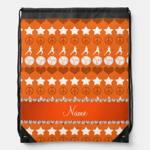 Custom name orange volleyballs stars hearts peace drawstring bag