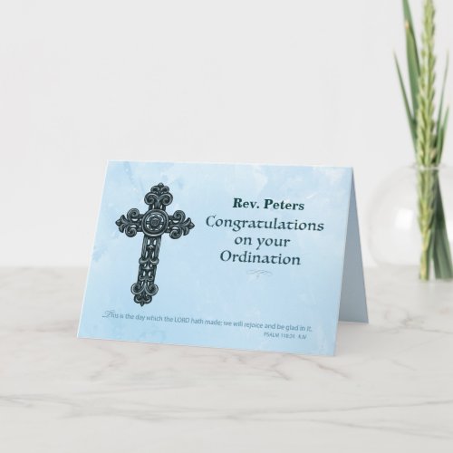 Custom Name Ordination Priest Ornate Cross Card