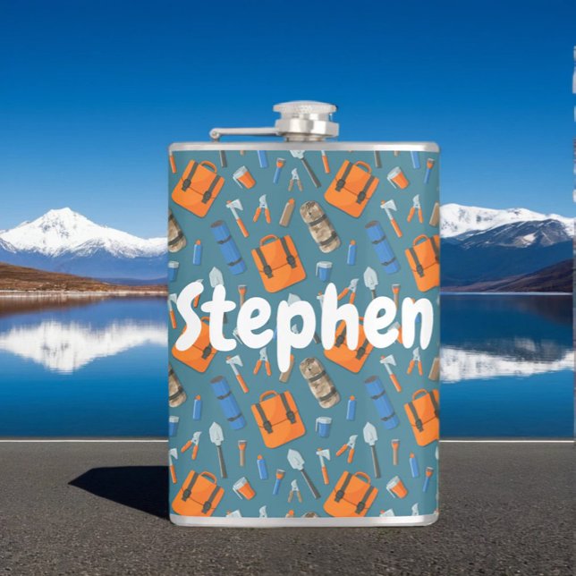 Custom Name Outdoor Gear Pattern Vinyl Flask (Creator Uploaded)