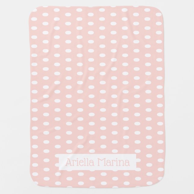 Custom Name Oval Spotted Rose Gold and White Baby Blanket (Front)