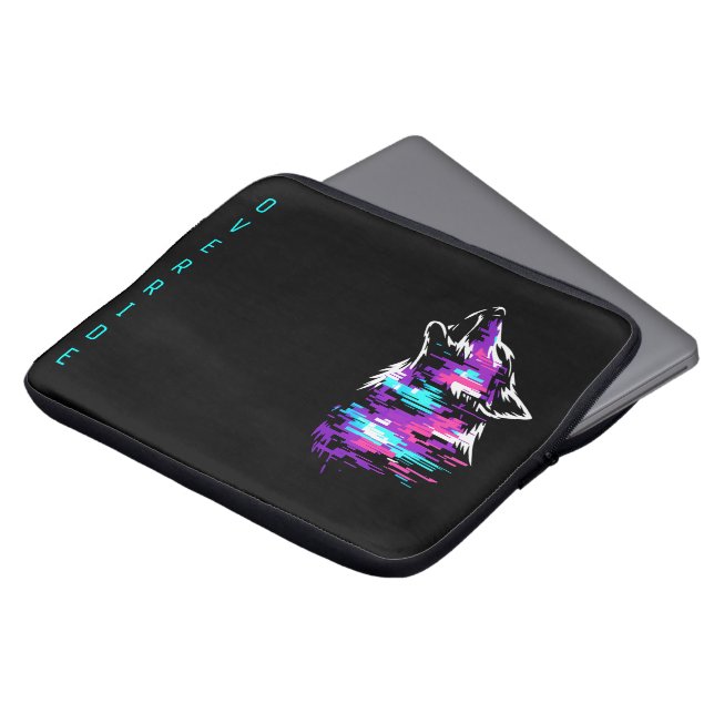 Custom Name Override Glitch Wolf Cyberpunk Laptop  Sleeve (Front Top)