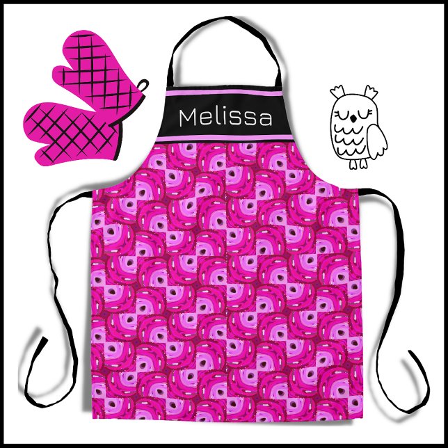 Custom Name Owl Eyes Hot Pink Geometric Pattern  Apron (Creator Uploaded)
