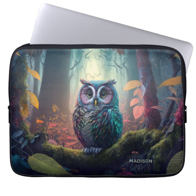 Custom Name Owl Forest Laptop Sleeve (Front)