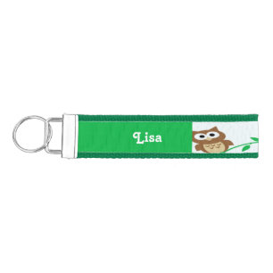 Custom name owls patterned wrist keychain