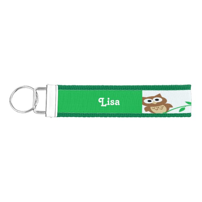 Custom name owls patterned wrist keychain (Keys on Left)