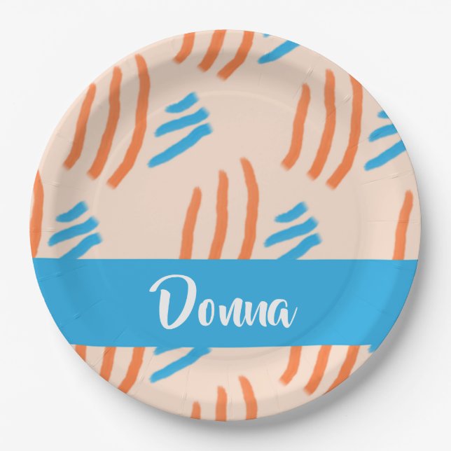 Custom name paint strokes patterned paper plates (Front)