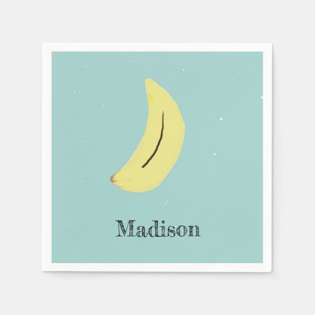Custom name painted banana on blue napkins (Front)