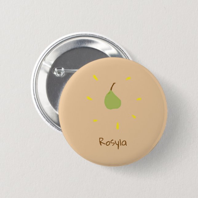 Custom name painted pear on brown button (Front & Back)