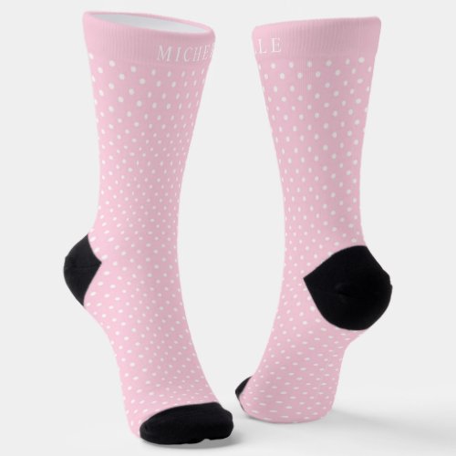 Custom Name Pale Blush Pink White Polka Dot Socks