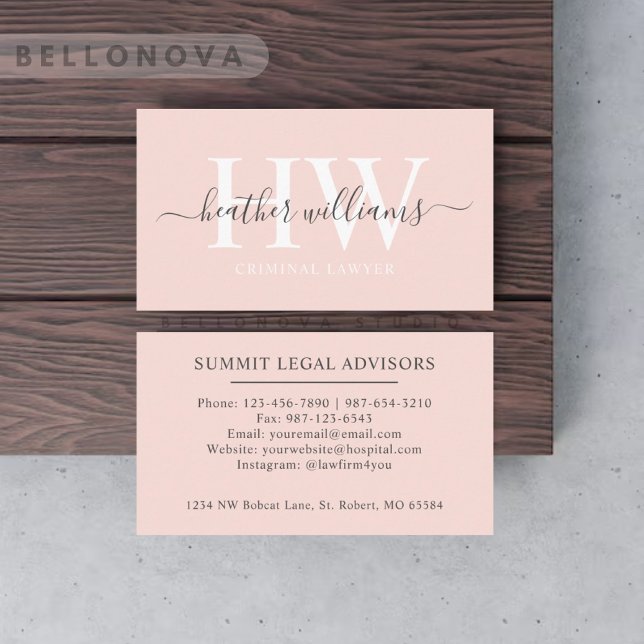Custom Name Pale Pastel Pink White Black Monogram Business Card (Custom Name Pale Pastel Pink White Black Monogram Business Card)