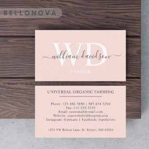 Custom Name Pale Peach Pink White Black Monogram Business Card
