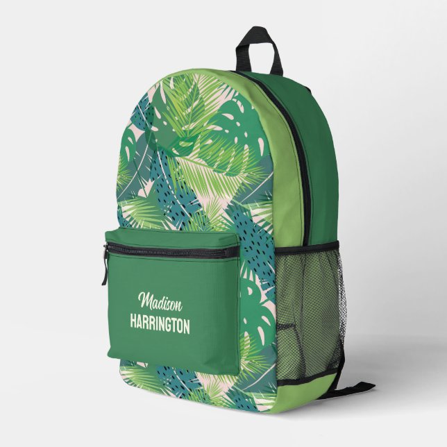 Custom Name Palm Leaves Printed Backpack (Back Corner Right)