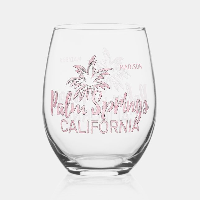 Custom Name Palm Springs California Stemless Wine Glass (Front)