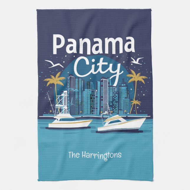 Custom Name Panama City Kitchen Towel (Vertical)