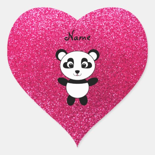 Custom name panda pink glitter heart sticker