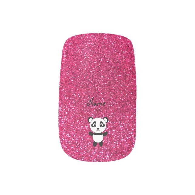 Custom name panda pink glitter minx nail wraps (Left Thumb)