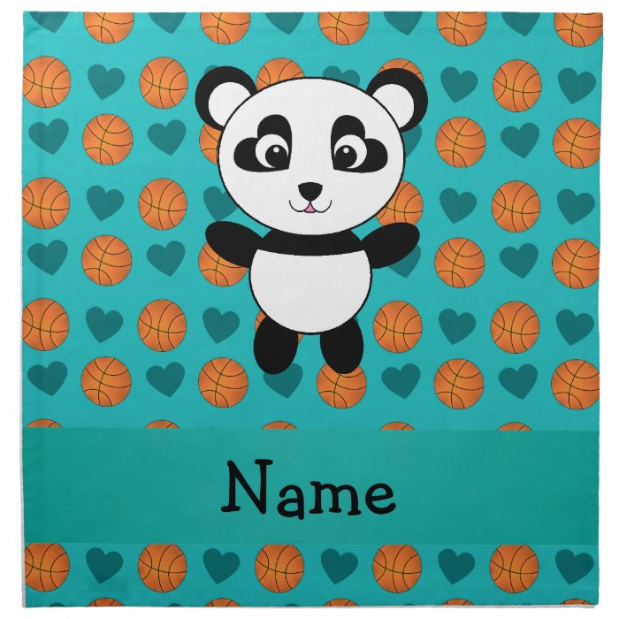 Custom name panda turquoise basketball hearts napkins