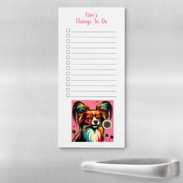 Custom Name Papillon Dog Dandelion Wish Magnetic Notepad (In Situ)