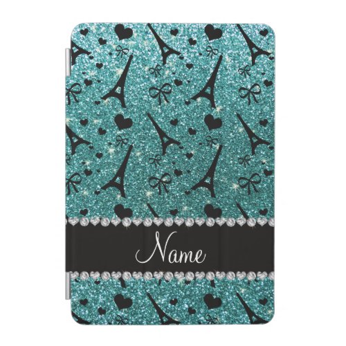 Custom name paris eiffel tower turquoise glitter iPad mini cover