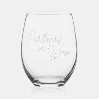 Custom Name "Partners in Wine" Couples Stemless Wine Glass