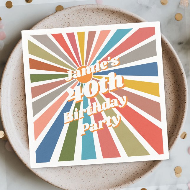  Custom Name Party Table Decor Fun Retro Rainbow Napkins (Creator Uploaded)