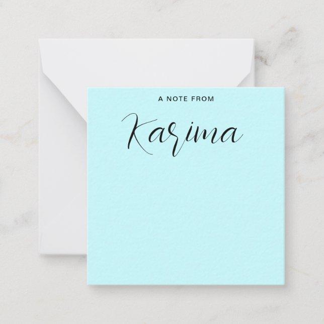 Custom Name Pastel Blue Calligraphy Note Card (Front)