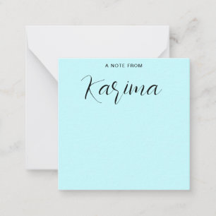 Custom Name Pastel Blue Calligraphy Note Card
