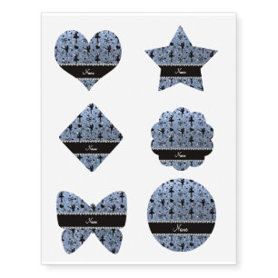 Custom name pastel blue glitter ballerinas temporary tattoos