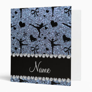 Custom name pastel blue glitter figure skating 3 ring binder