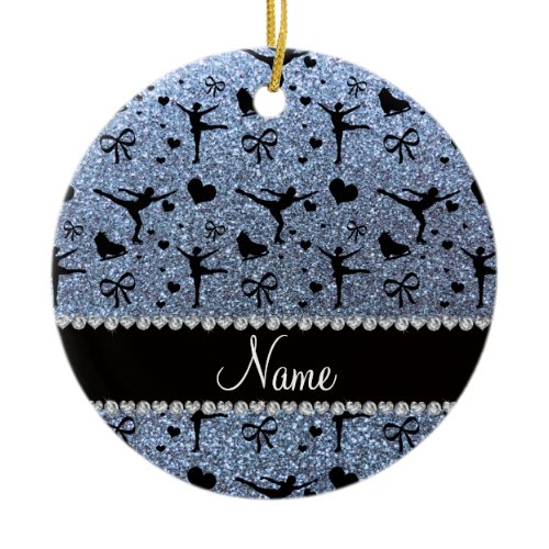 Custom name pastel blue glitter figure skating ceramic ornament