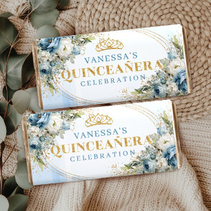 Custom Name Pastel Blue Gold Greenery Quince Hersh Hershey Bar Favors