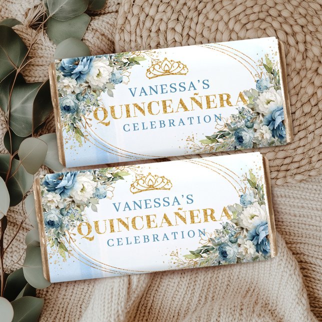 Custom Name Pastel Blue Gold Greenery Quince Hersh Hershey Bar Favors (Custom Name Pastel Blue Gold Greenery Quince Hershey)