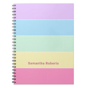 Custom Name Pastel Colors Horizontal Stripes  Notebook