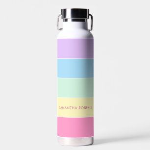 Custom Name Pastel Colors Horizontal Stripes Water Bottle