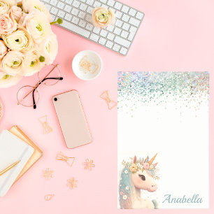 Custom Name Pastel Glitter Floral Baby Unicorn Post-it Notes
