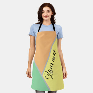 Custom Name Pastel Mint Peach Color Block Apron