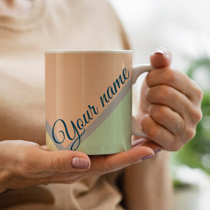 Custom Name Pastel Mint Peach Color Block Coffee Mug