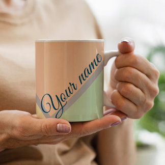 Custom Name Pastel Mint Peach Color Block Coffee Mug