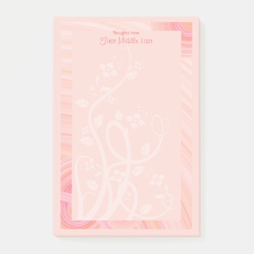 Custom Name Pastel Peach Pink White Spiral Vine Post_it Notes