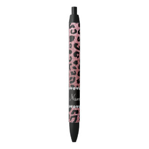 Custom name pastel pink glitter cheetah print pen