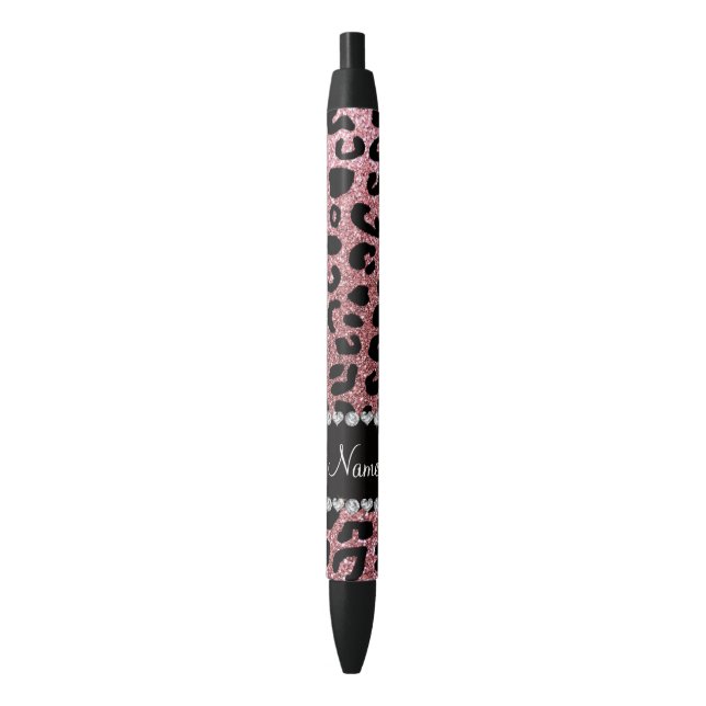 Custom name pastel pink glitter cheetah print pen (Front Vertical)