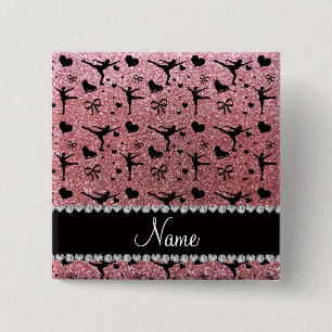 Custom name pastel pink glitter figure skating button